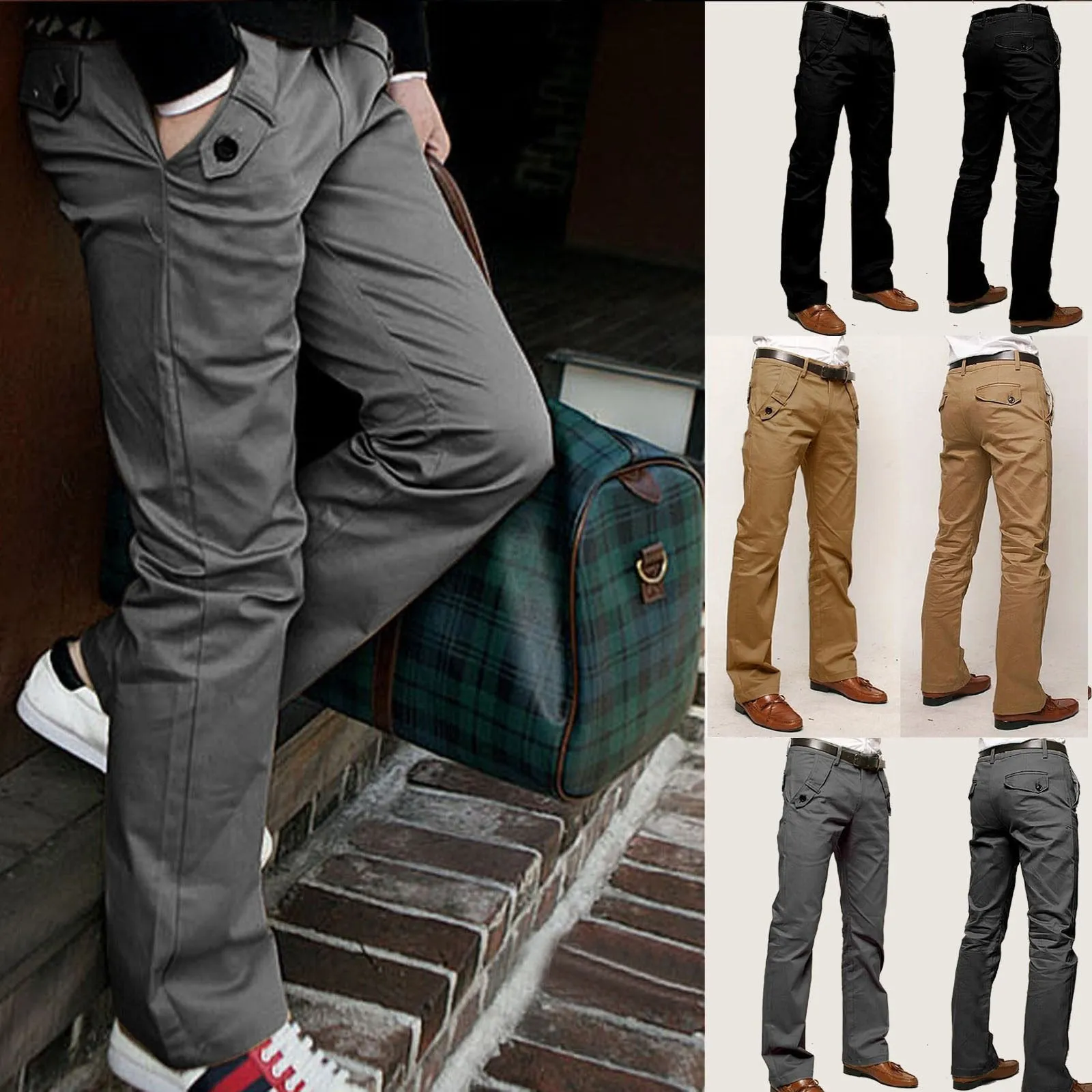Mens Chinos Trousers Cotton Slim Fit Jeans Straight Leg Designer Casual