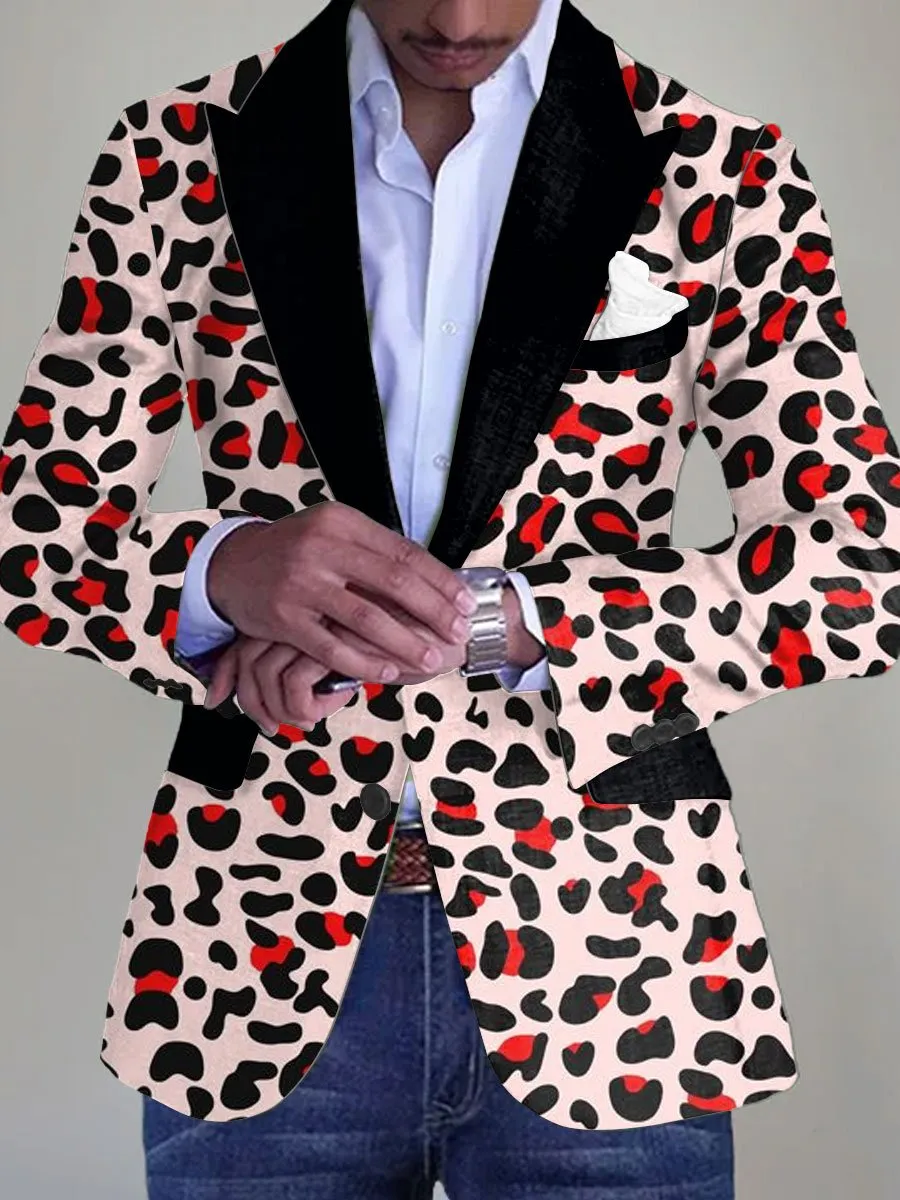 Men's Contrast Purple Leopard Print Single Breasted Vintage Blazer