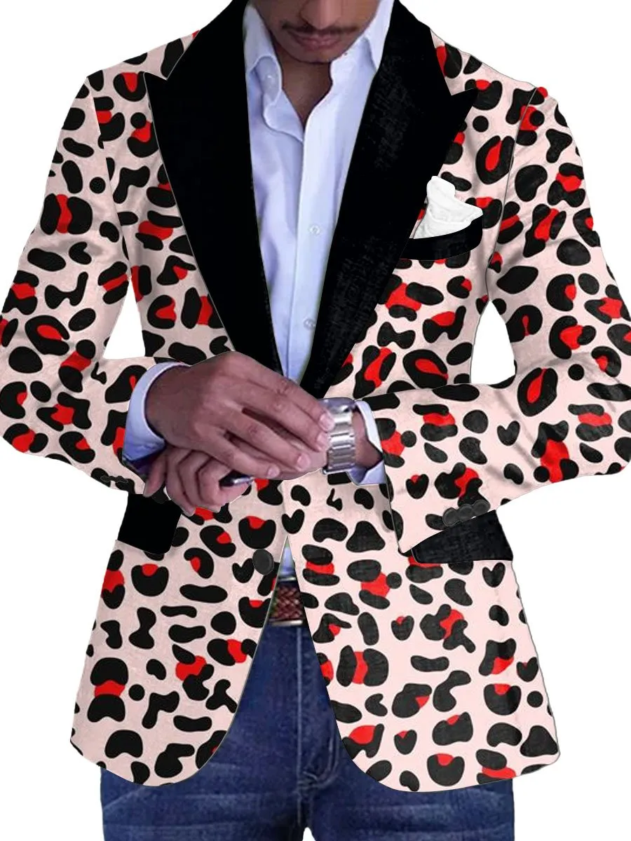 Men's Contrast Purple Leopard Print Single Breasted Vintage Blazer