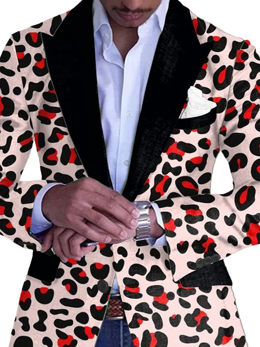 Men's Contrast Purple Leopard Print Single Breasted Vintage Blazer