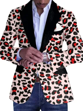 Men's Contrast Purple Leopard Print Single Breasted Vintage Blazer