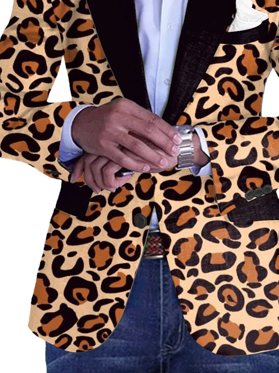 Men's Leopard Print Contrast Lapel Casual Blazer