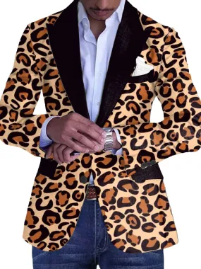 Men's Leopard Print Contrast Lapel Casual Blazer