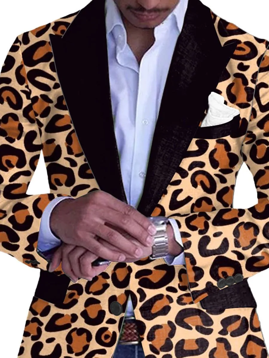 Men's Leopard Print Contrast Lapel Casual Blazer