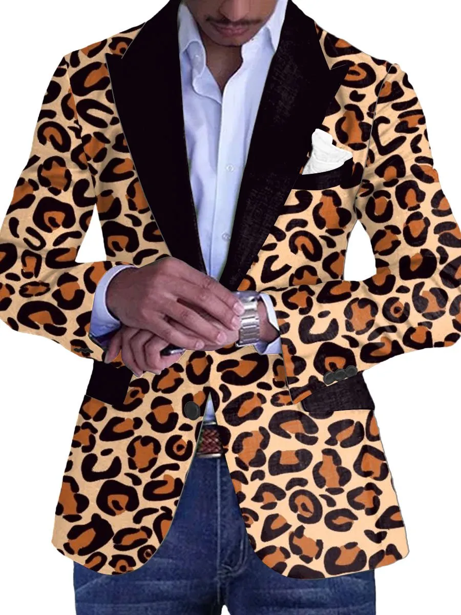Men's Leopard Print Contrast Lapel Casual Blazer