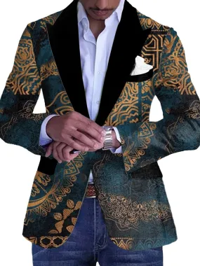 Men's Retro Ethnic Style Floral Print Single Breasted Casual Balzer