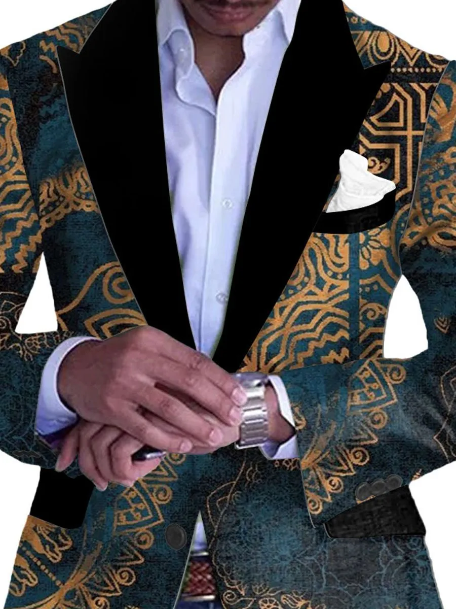 Men's Retro Ethnic Style Floral Print Single Breasted Casual Balzer