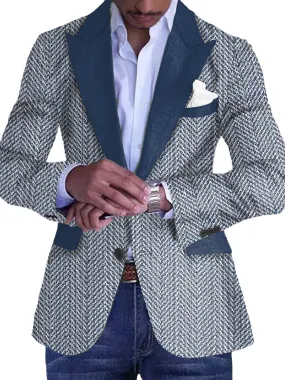 Men's Retro Herringbone Print Single Breasted Blazer