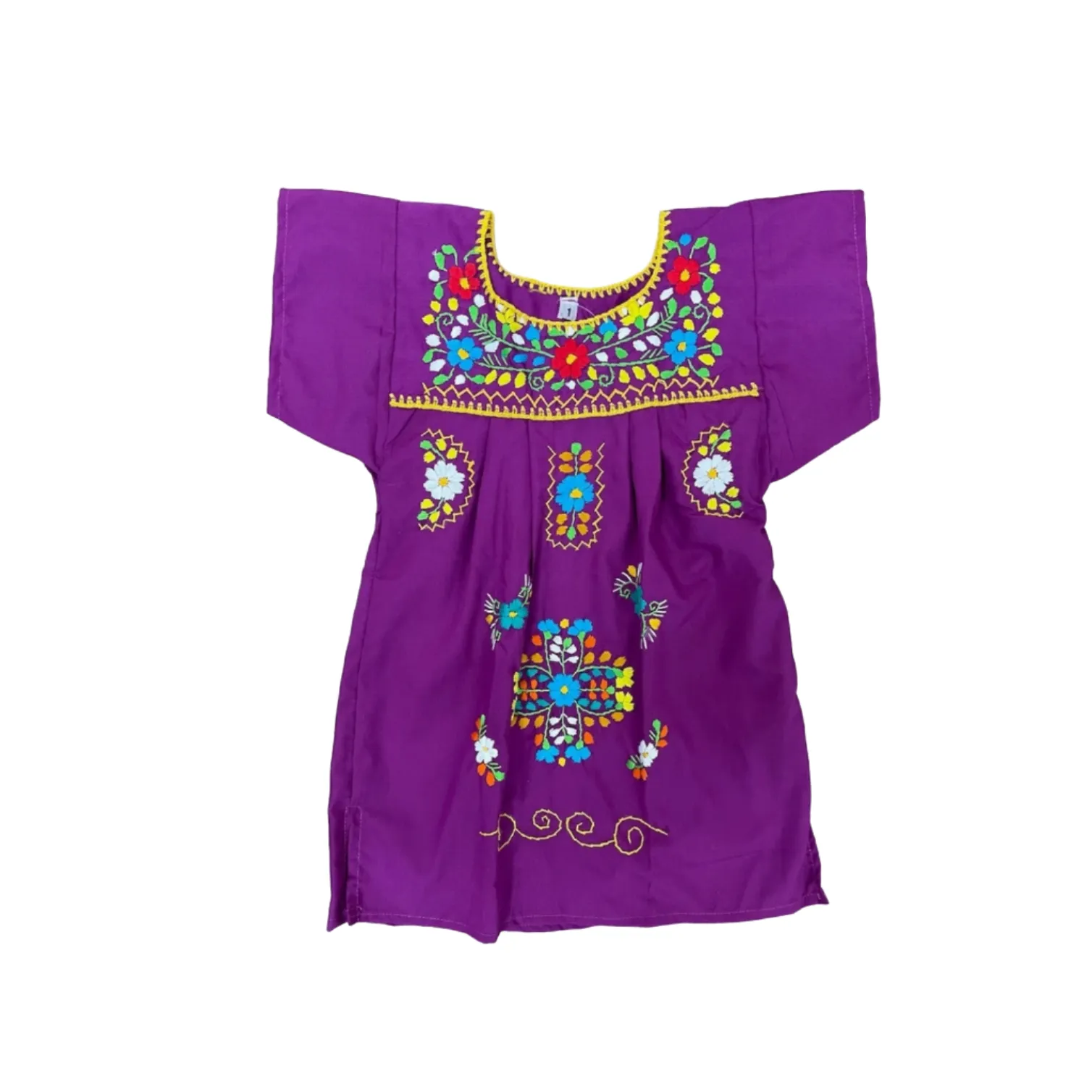 MEXICAN PUEBLA DRESS - MAGENTA