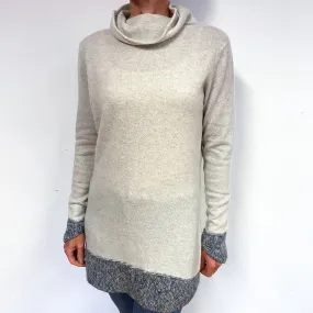 Mist Grey Longline Cashmere Cowl Neck Jumper Medium