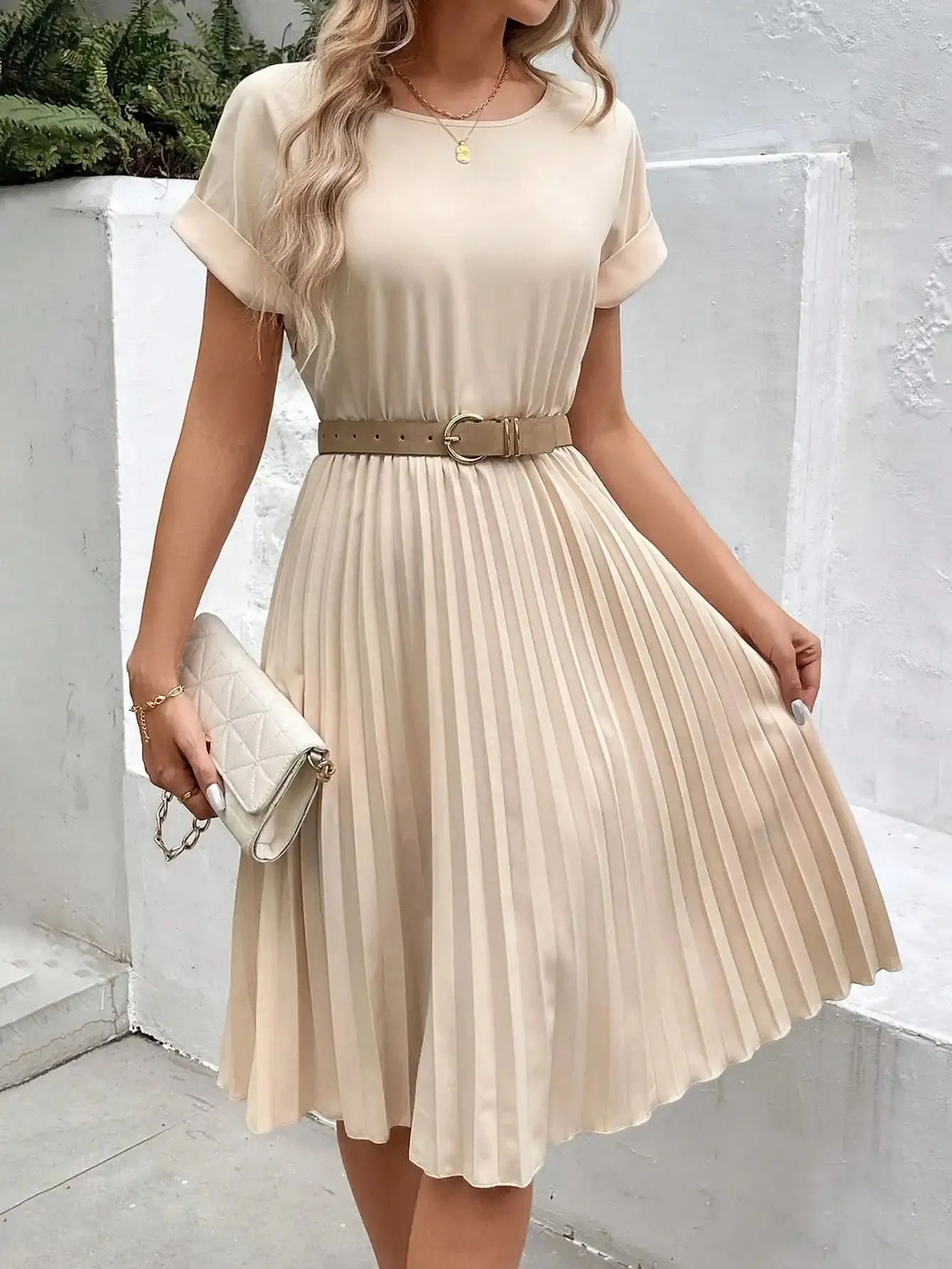Molly Cross Border Ruffled Sleeve Pleated Dress
