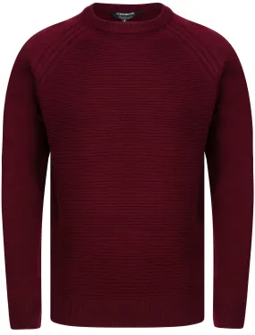 Morphy Ribbed Stitch Crew Neck Knitted Jumper in Oxblood - Kensington Eastside