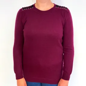 Mulberry Purple Lace-Up Cashmere Crew Neck Jumper Large