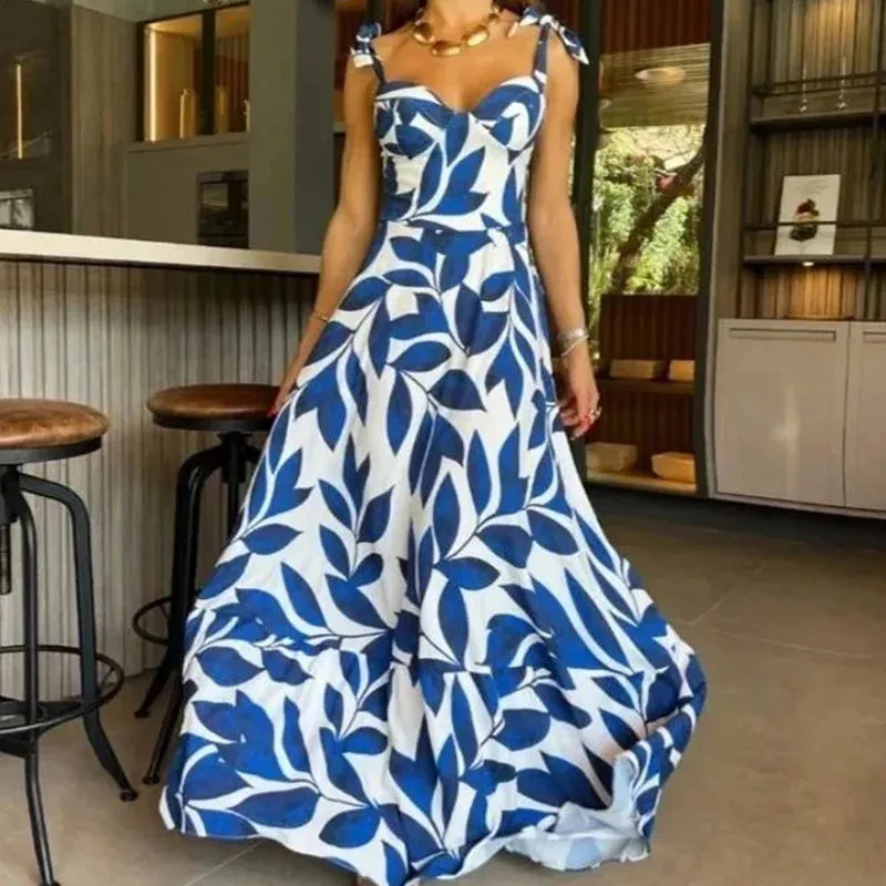 New Trendy Print V-neck Long Dress