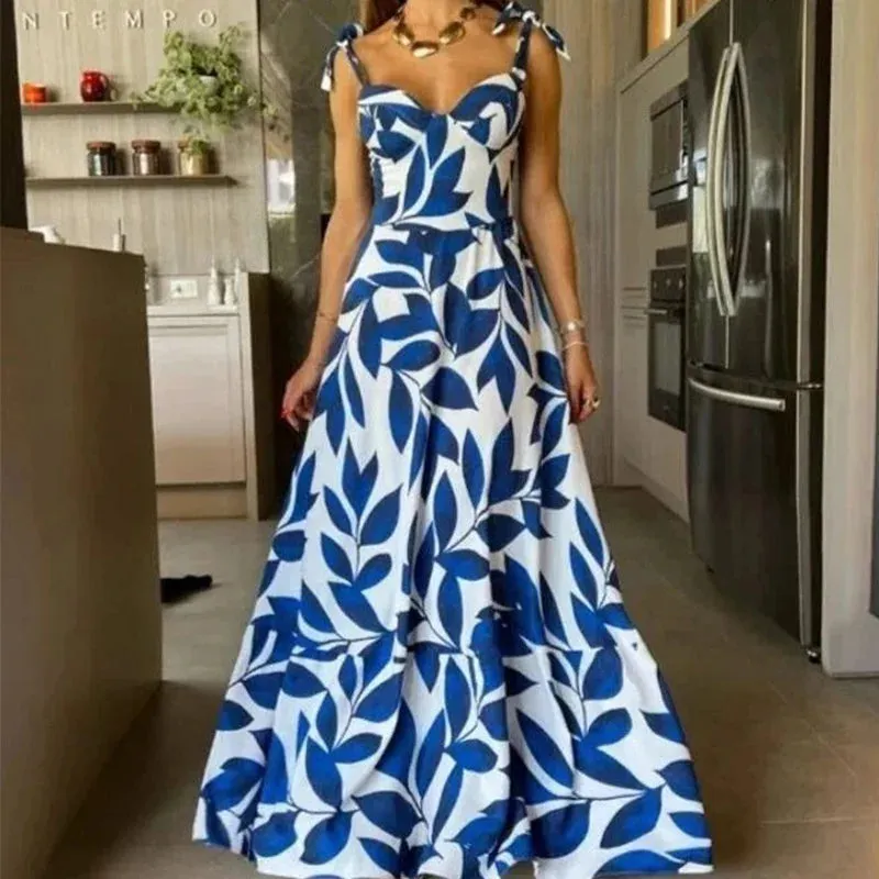 New Trendy Print V-neck Long Dress