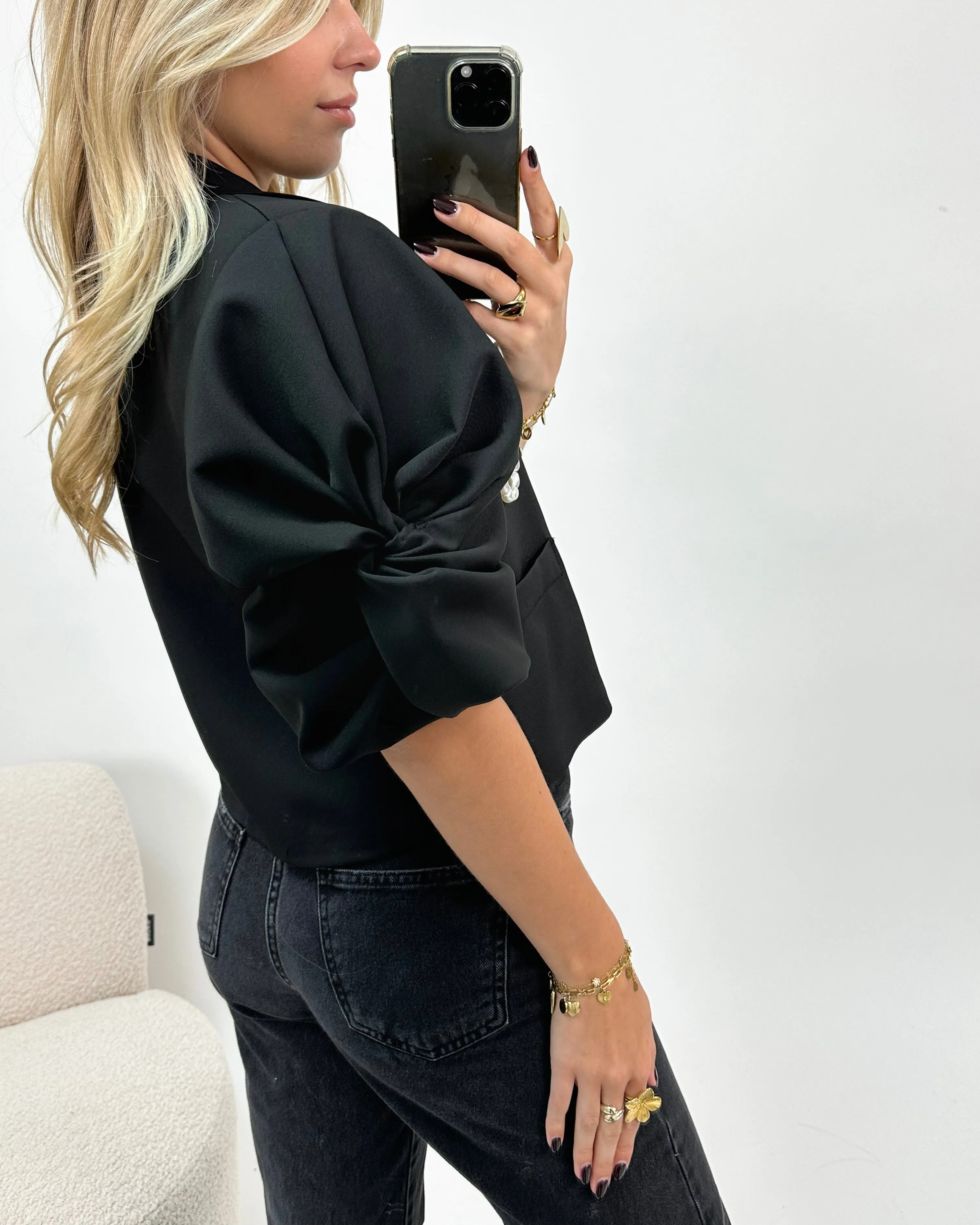 Nina Puff Sleeve Blazer Black