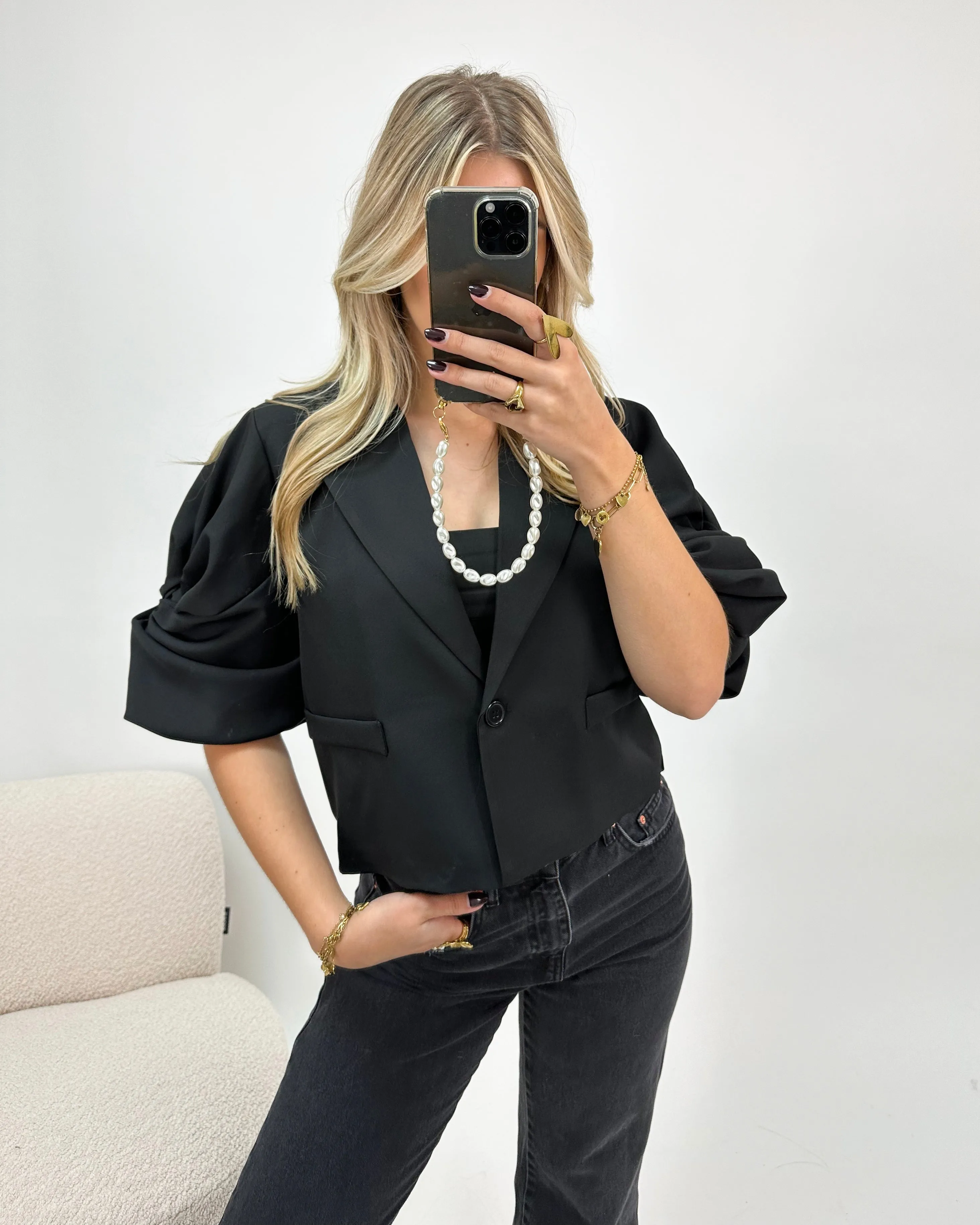 Nina Puff Sleeve Blazer Black