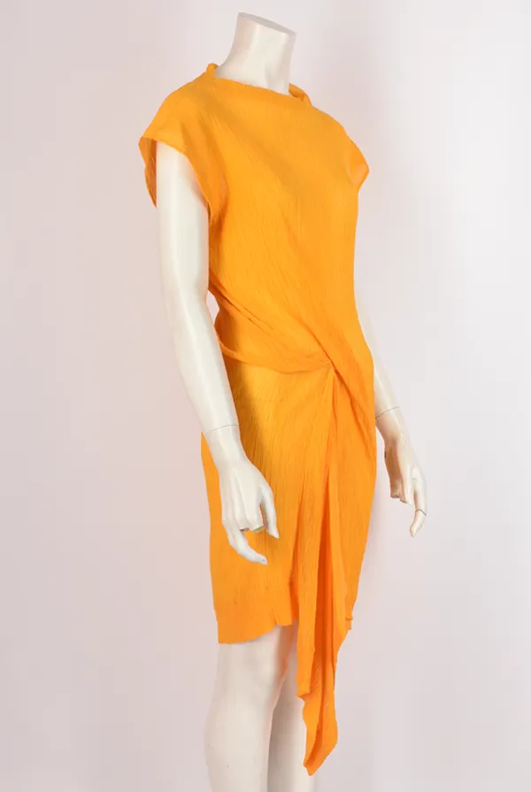 NINA RICCI YELLOW PLEATED ASYMMETRIC DRAPE DRESS