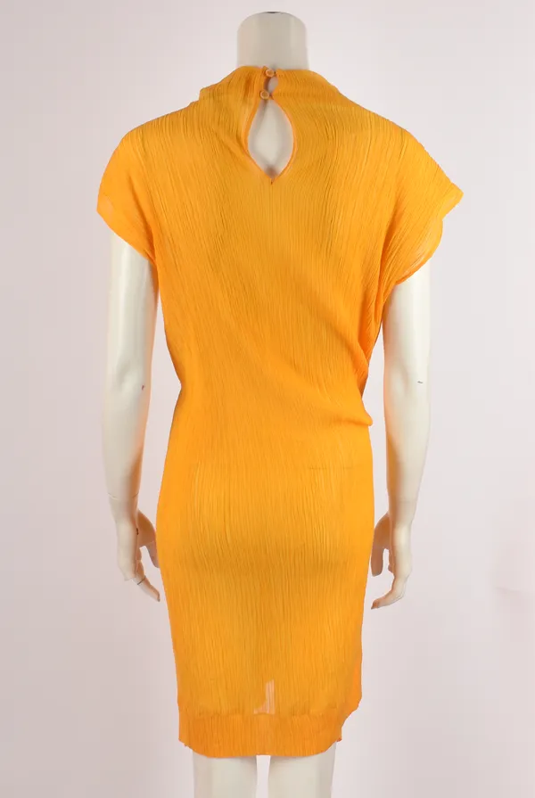NINA RICCI YELLOW PLEATED ASYMMETRIC DRAPE DRESS