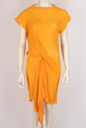NINA RICCI YELLOW PLEATED ASYMMETRIC DRAPE DRESS