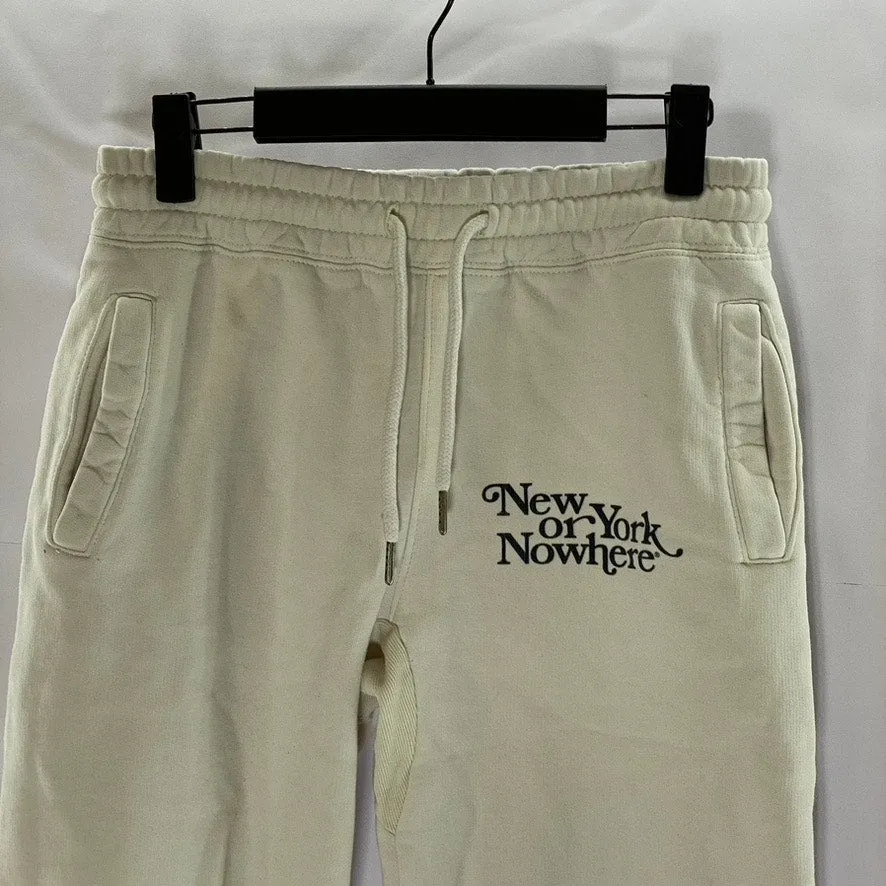 NYON Unisex Cream-Black Drawstring "New York or Nowhere" Logo Sweatpants SZ XS