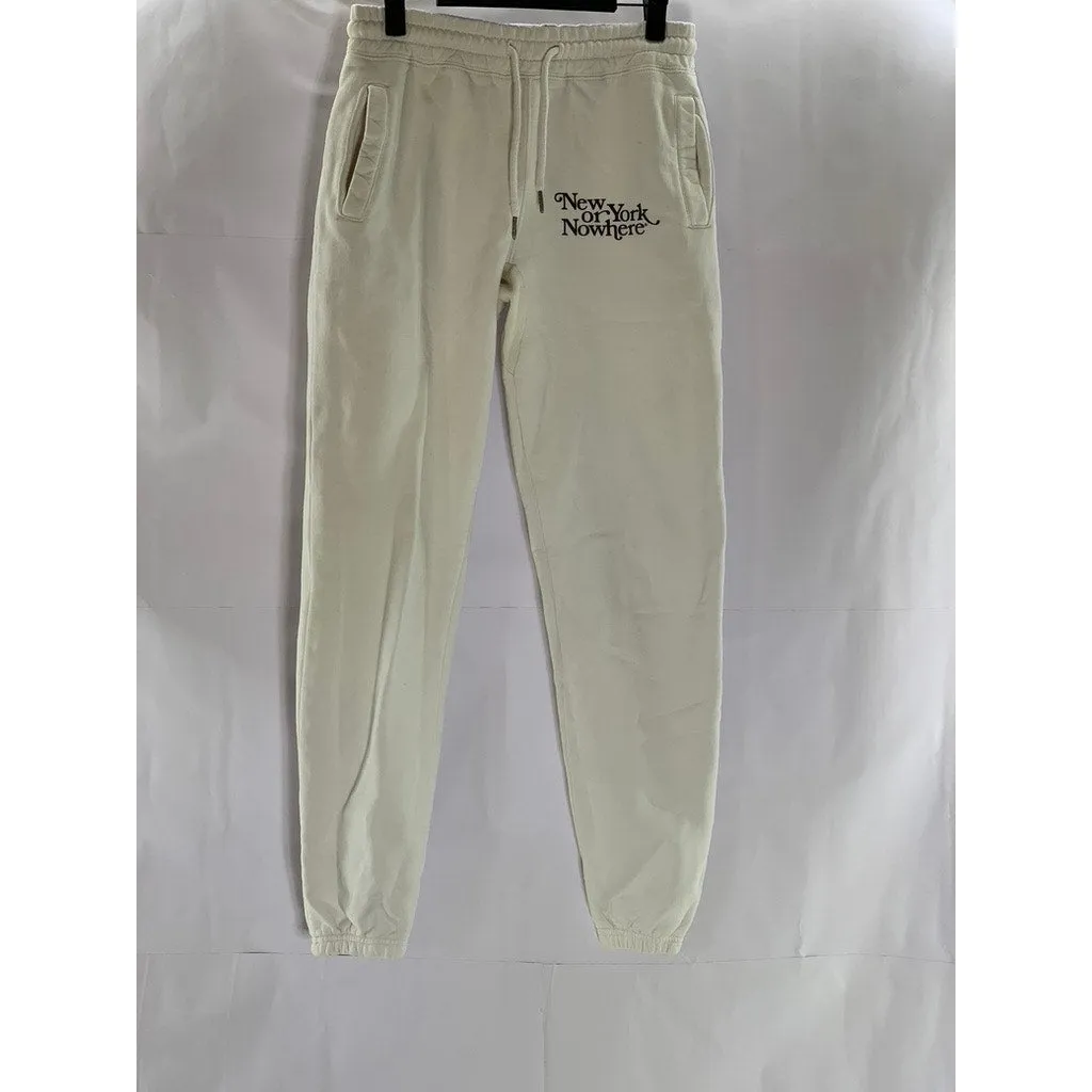 NYON Unisex Cream-Black Drawstring "New York or Nowhere" Logo Sweatpants SZ XS