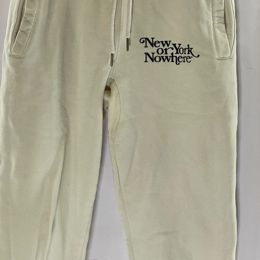 NYON Unisex Cream-Black Drawstring "New York or Nowhere" Logo Sweatpants SZ XS