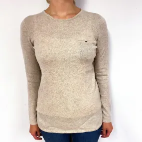 Oatmeal Beige Chest Pocket Cashmere Crew Neck Jumper Small