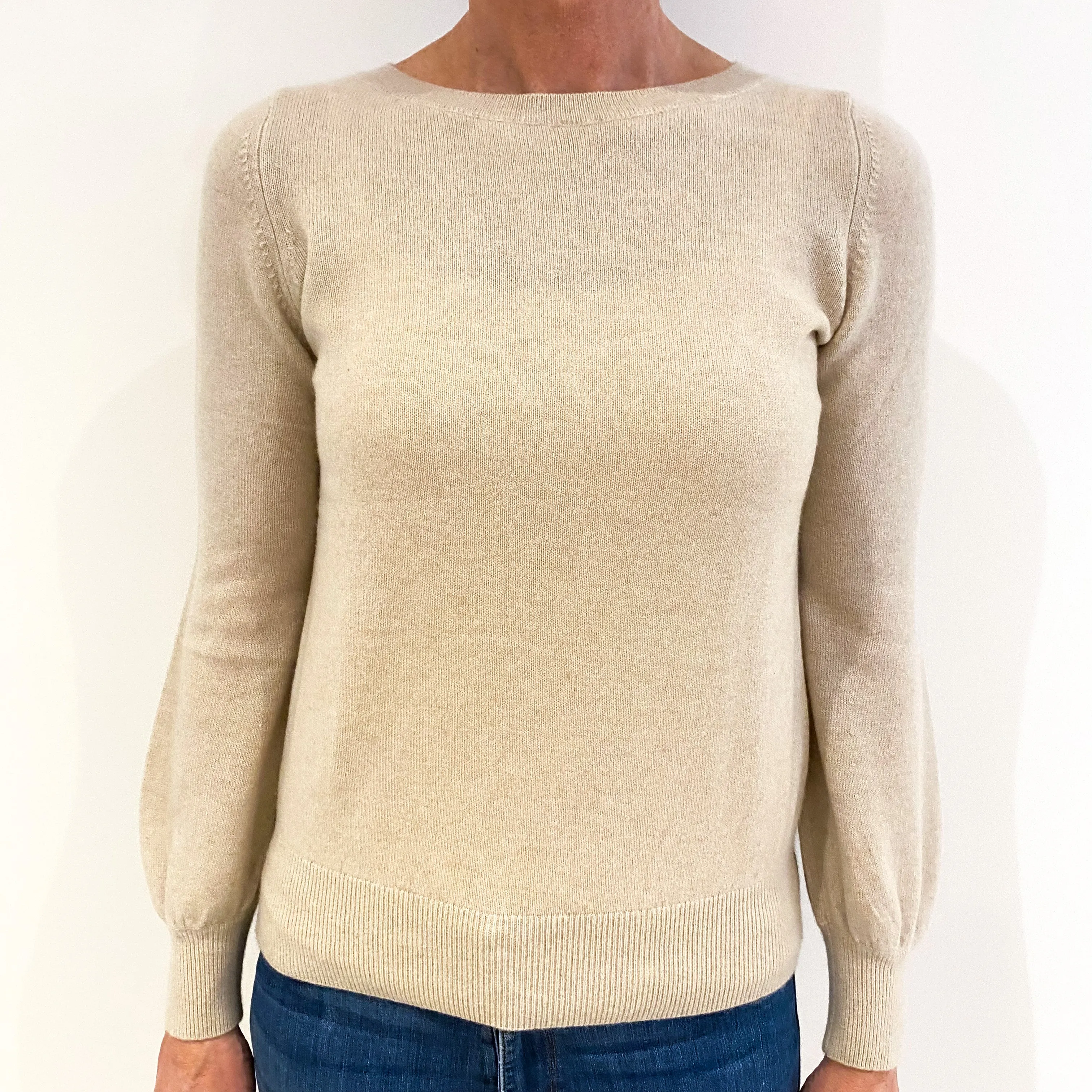 Oatmeal Cashmere Crew Neck Jumper Small
