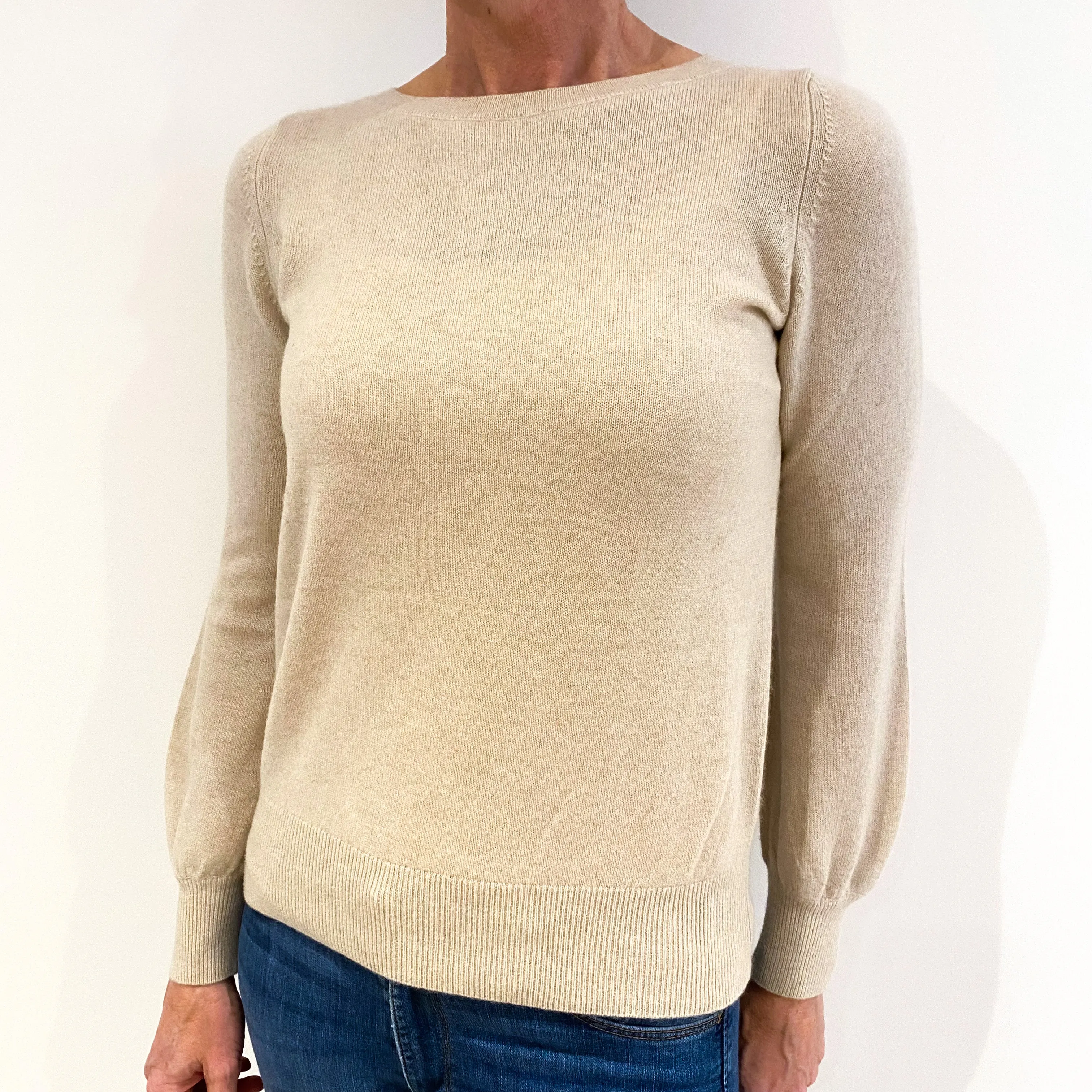 Oatmeal Cashmere Crew Neck Jumper Small