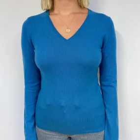 Ocean Blue Cashmere V-Neck Jumper Small