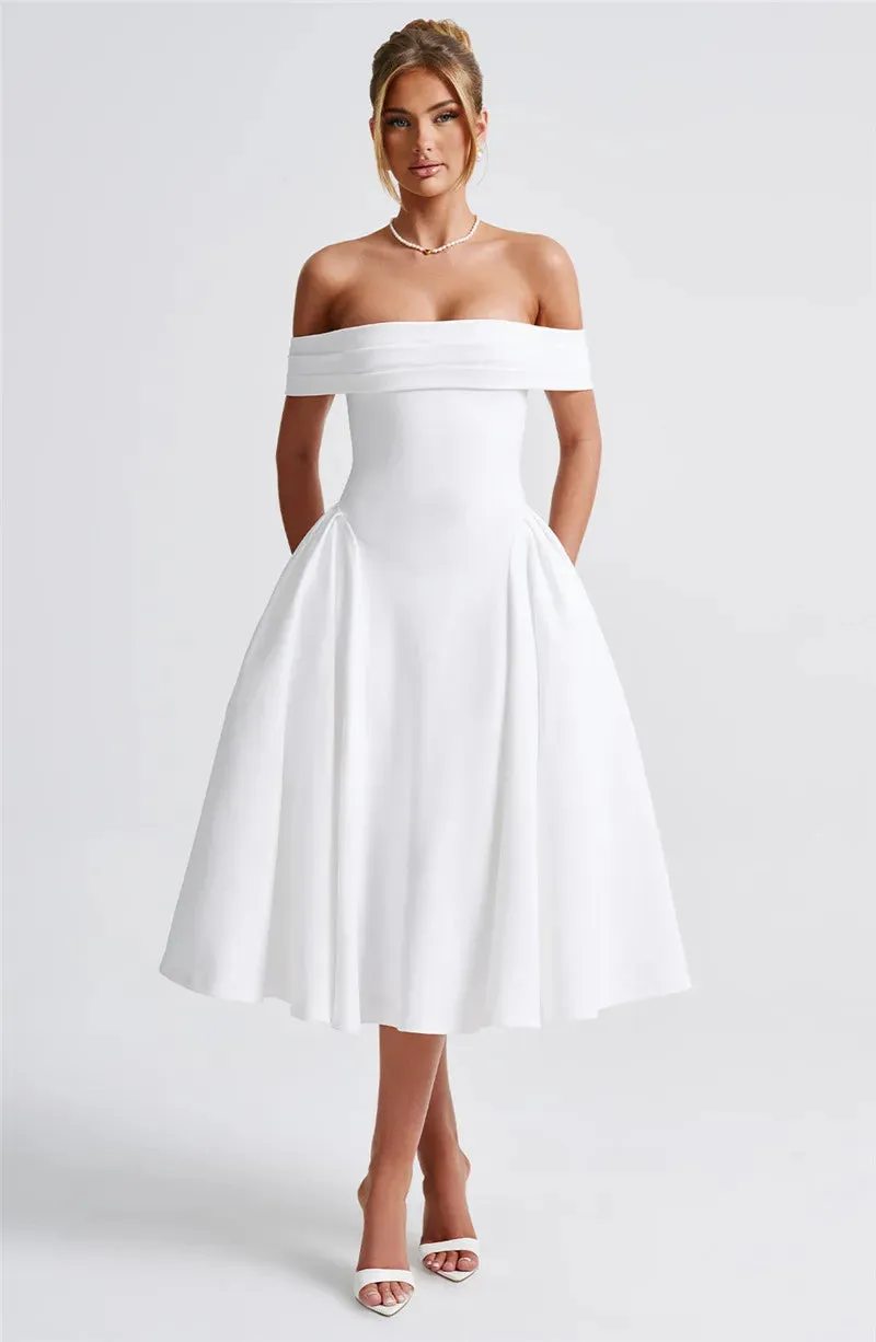 Off-Shoulder Flare Midi Dress