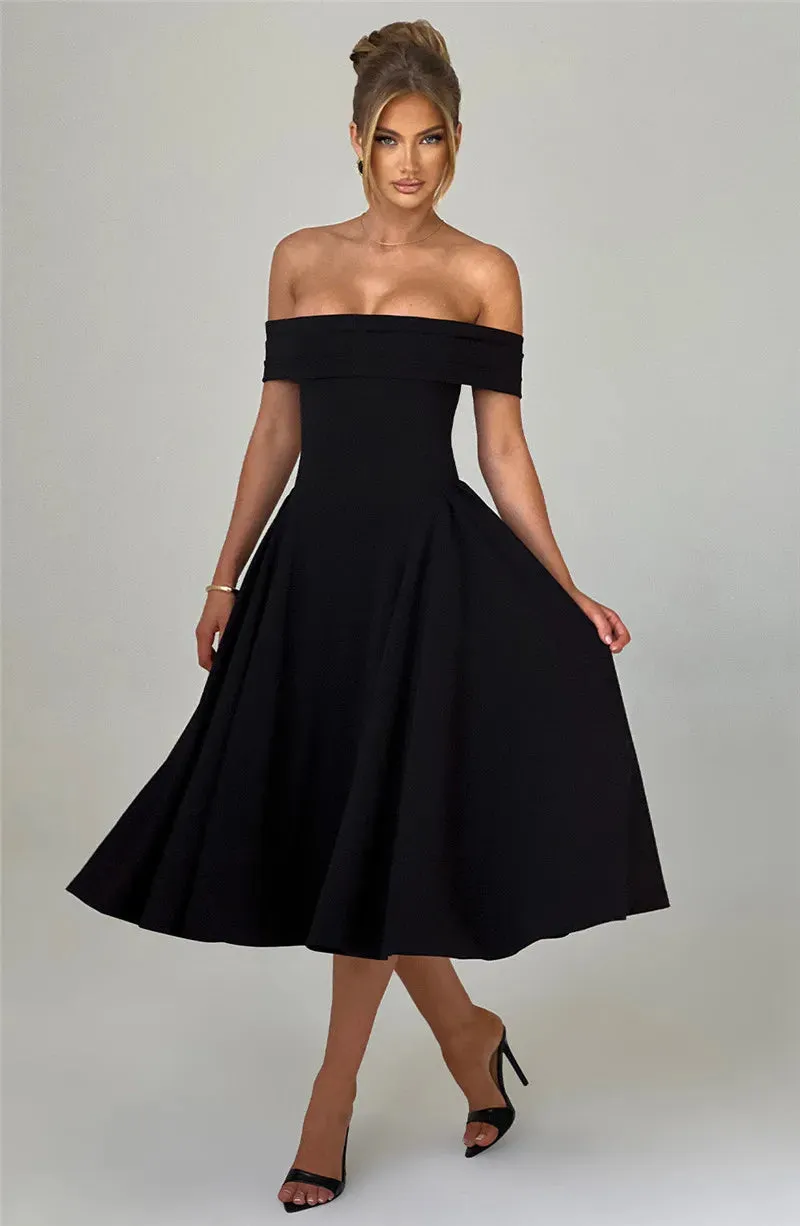 Off-Shoulder Flare Midi Dress