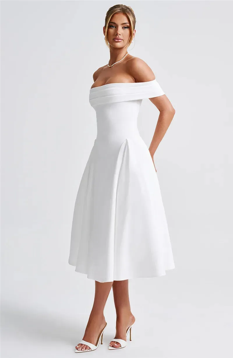 Off-Shoulder Flare Midi Dress