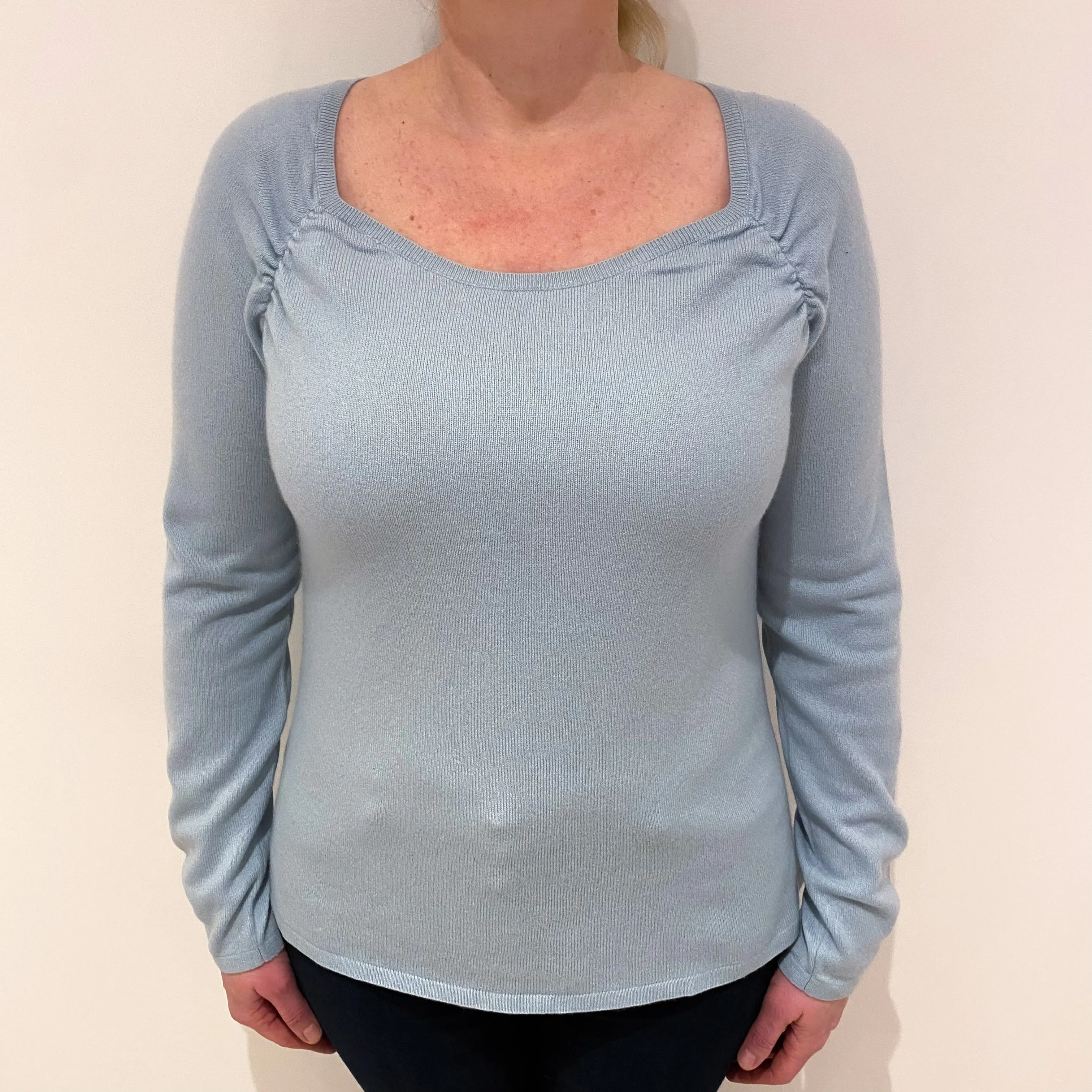 Opal Blue Cashmere Sweetheart Neck Jumper Large