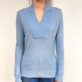 Opal Blue Cashmere V-Neck Jumper Extra Small