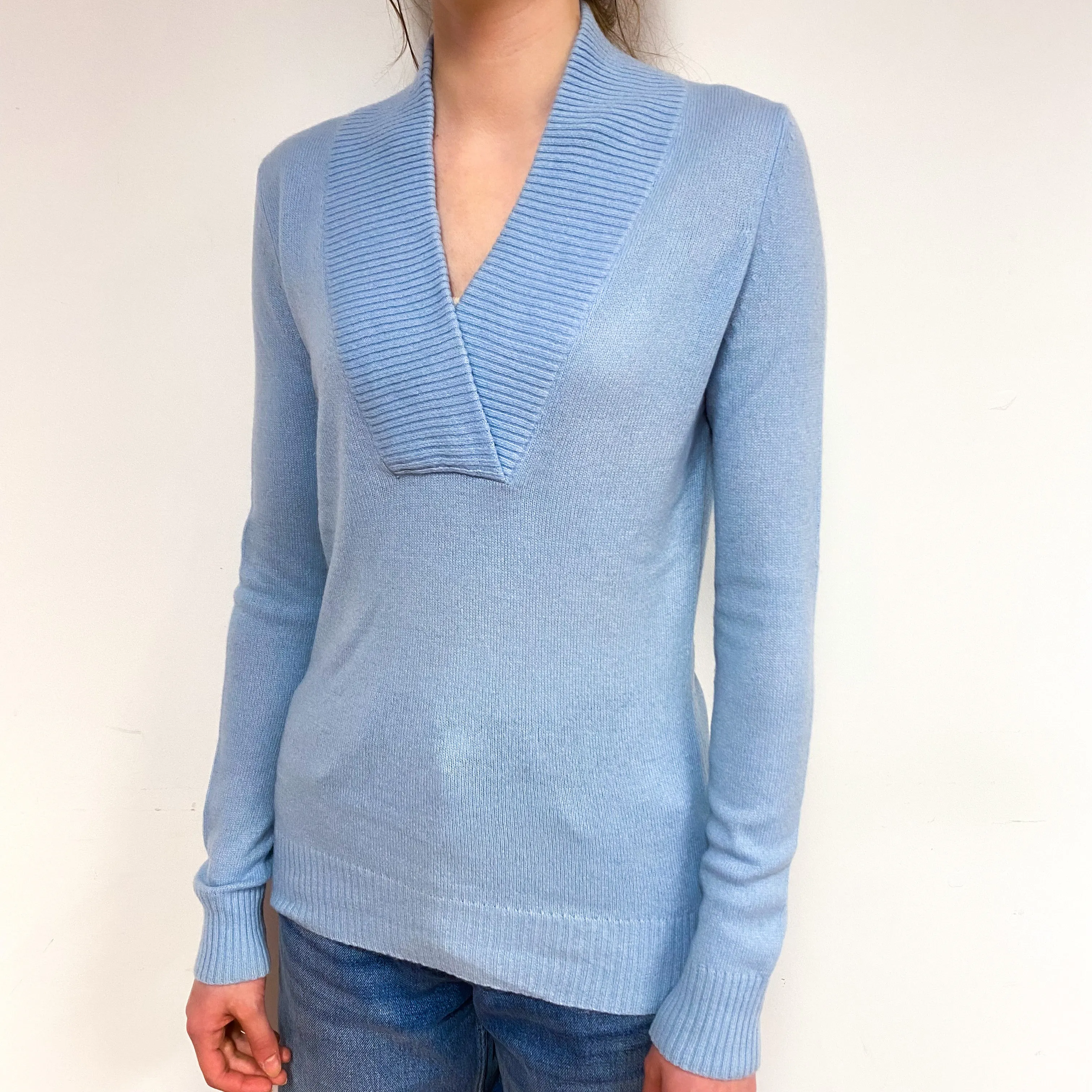 Opal Blue Cashmere V-Neck Jumper Extra Small