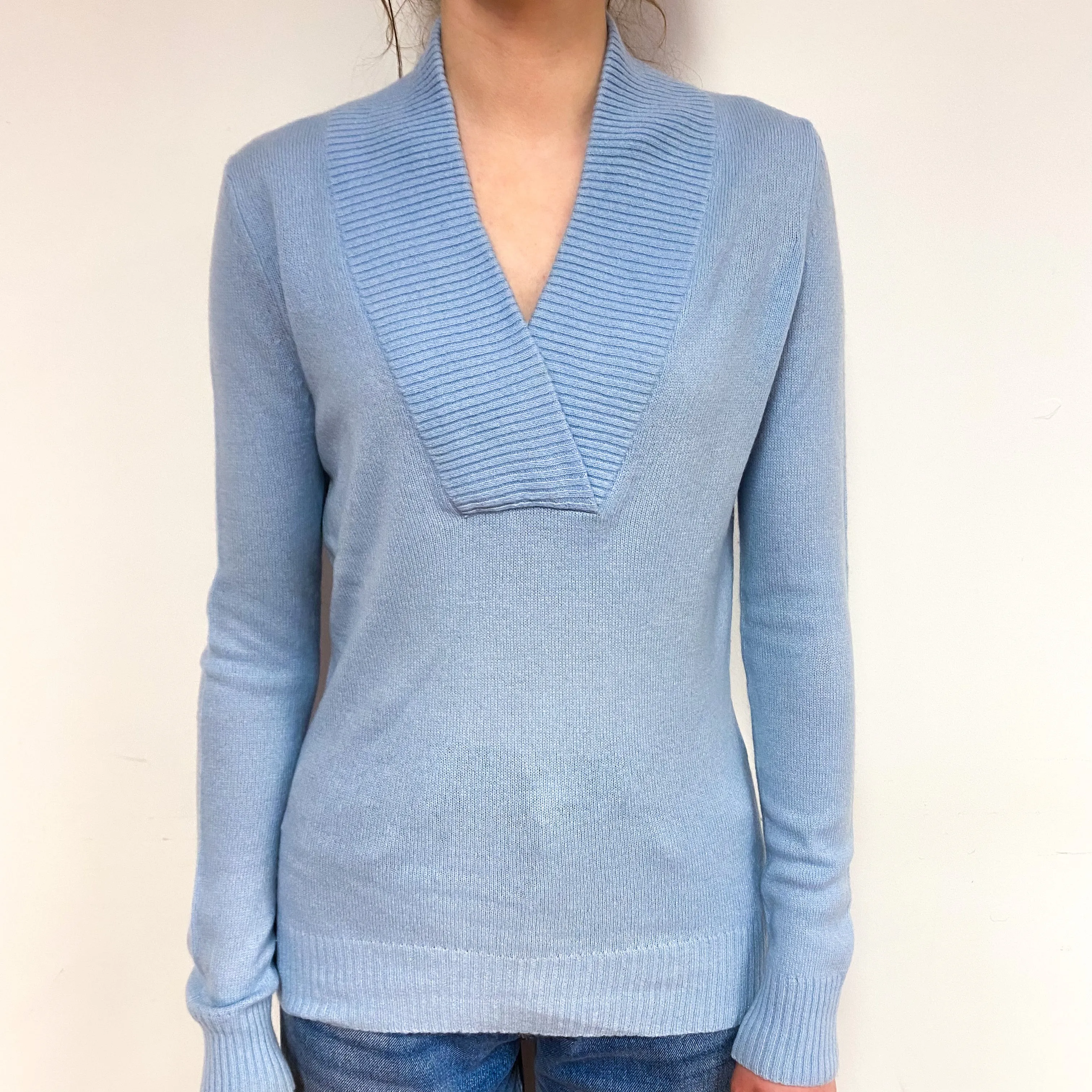 Opal Blue Cashmere V-Neck Jumper Extra Small