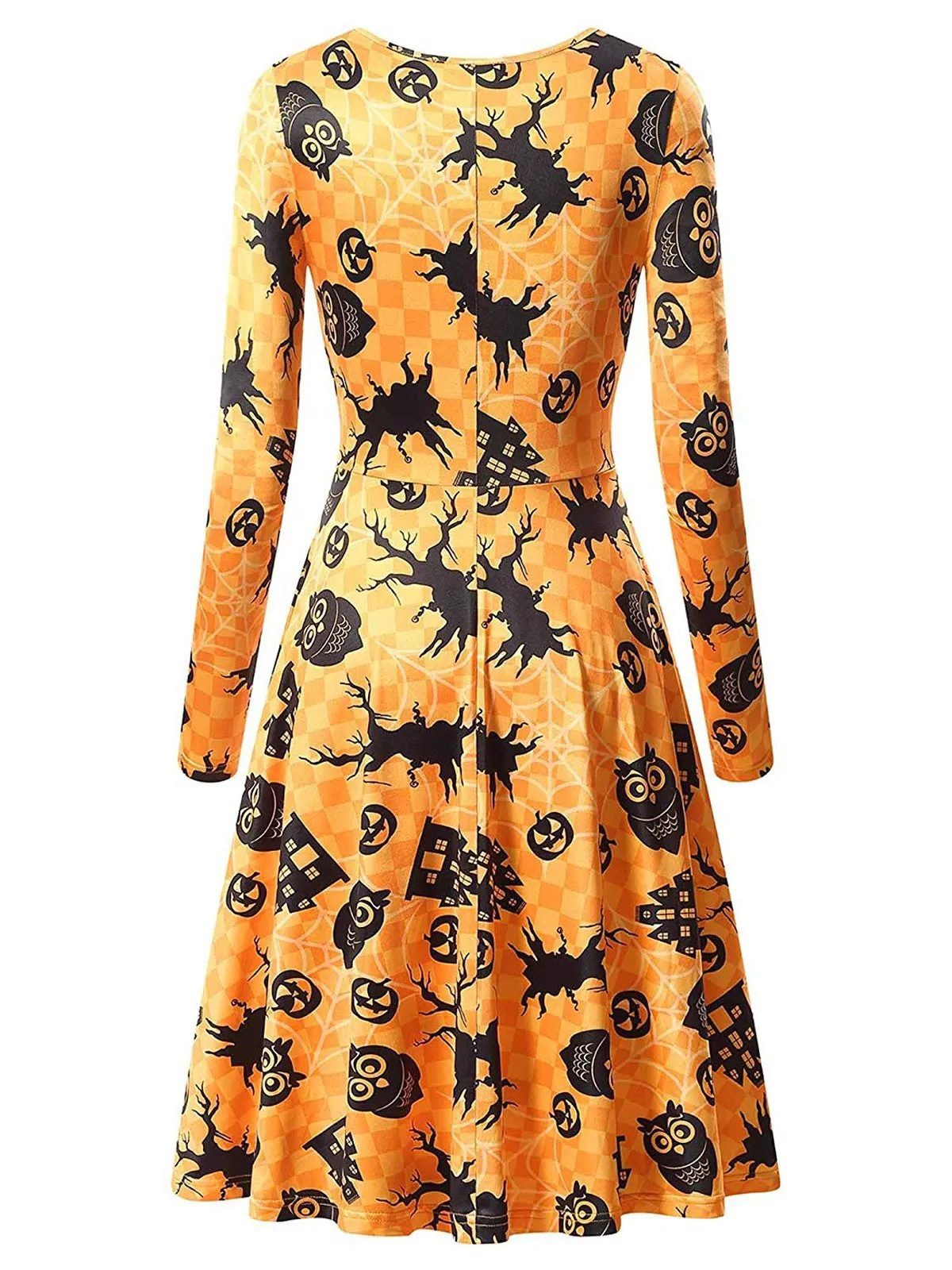 Orange 1950s Halloween Owl Flared Dress