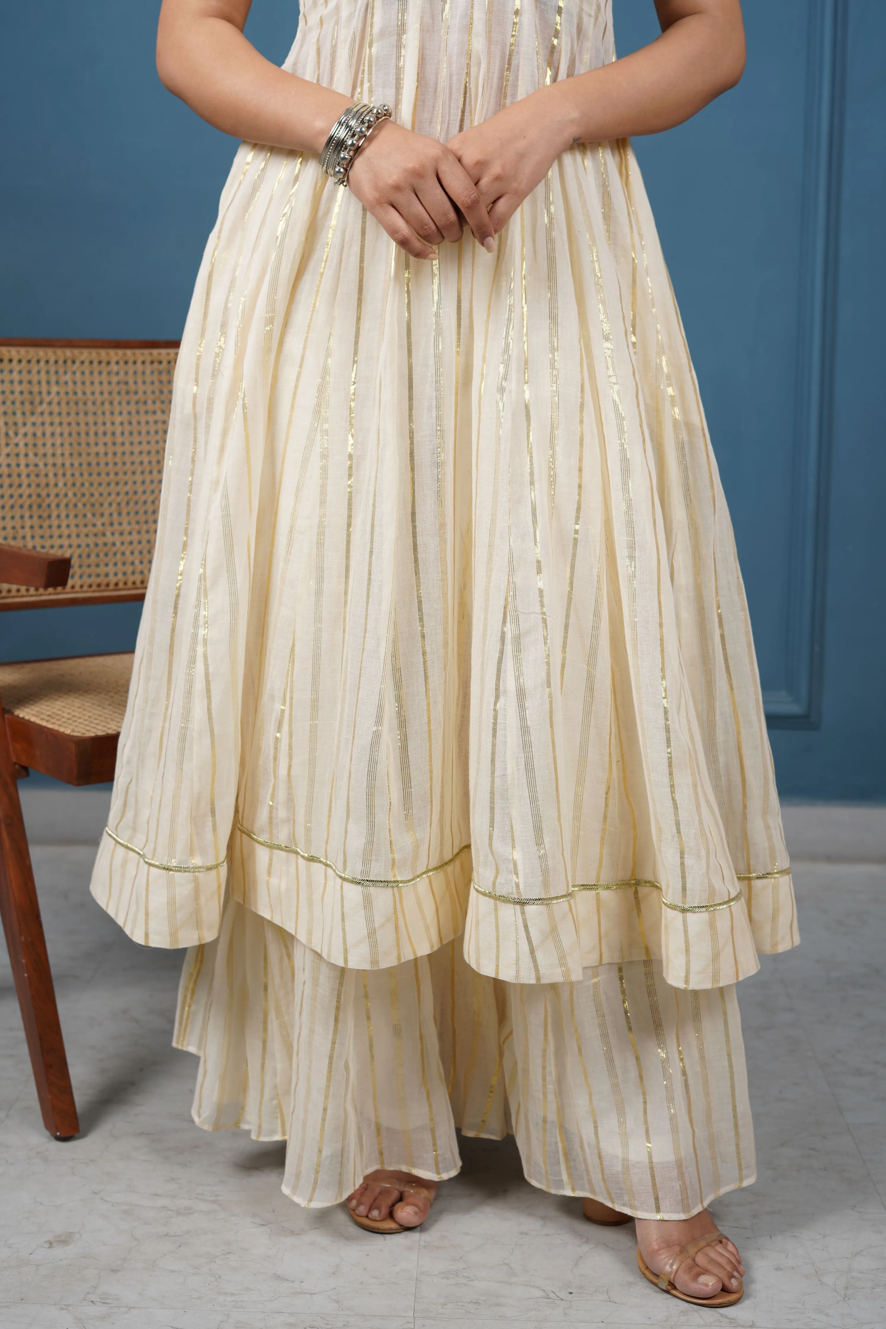 Orchid Off-White Cotton Lurex 3-Piece Kurta Set