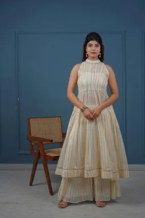 Orchid Off-White Cotton Lurex 3-Piece Kurta Set