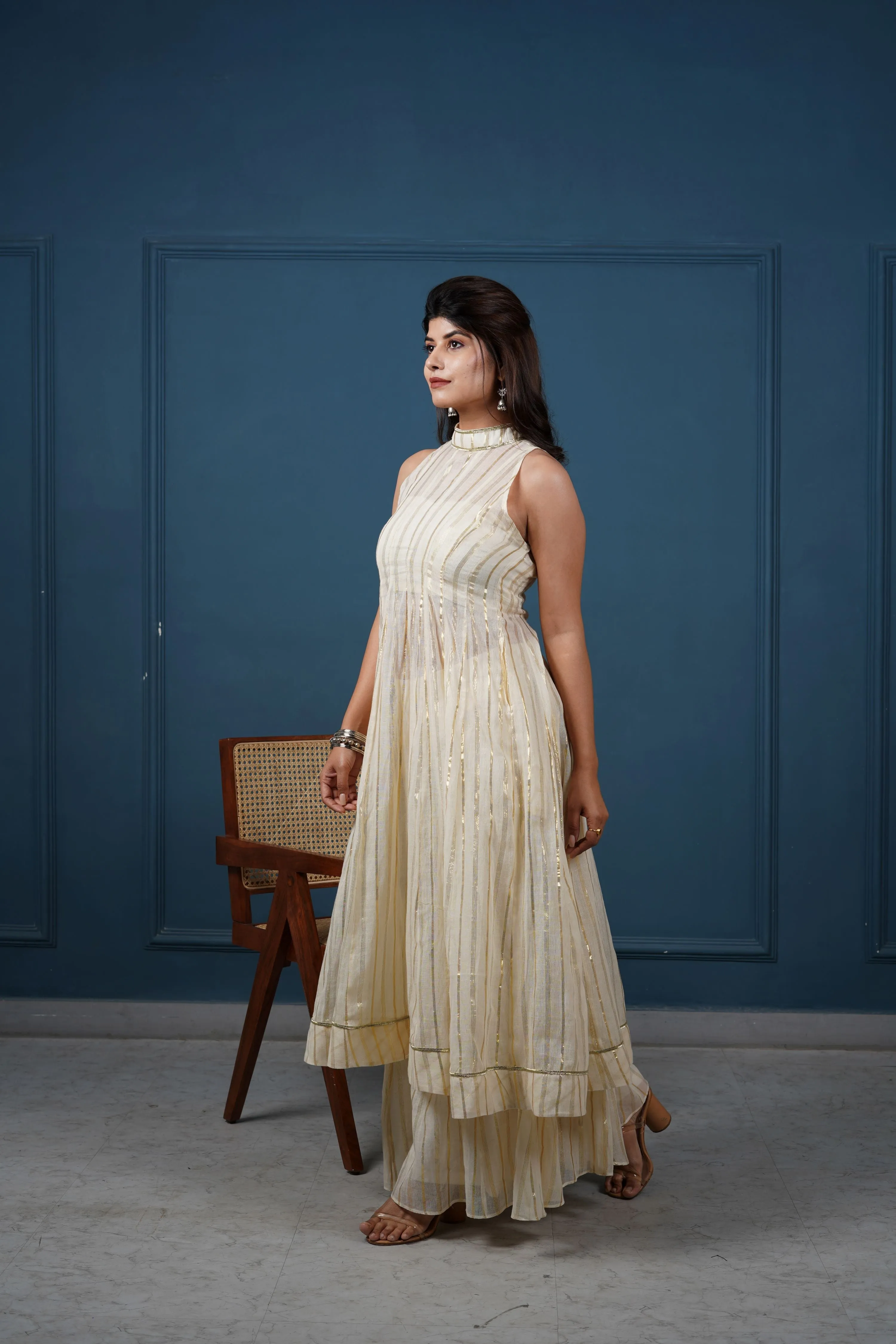 Orchid Off-White Cotton Lurex 3-Piece Kurta Set