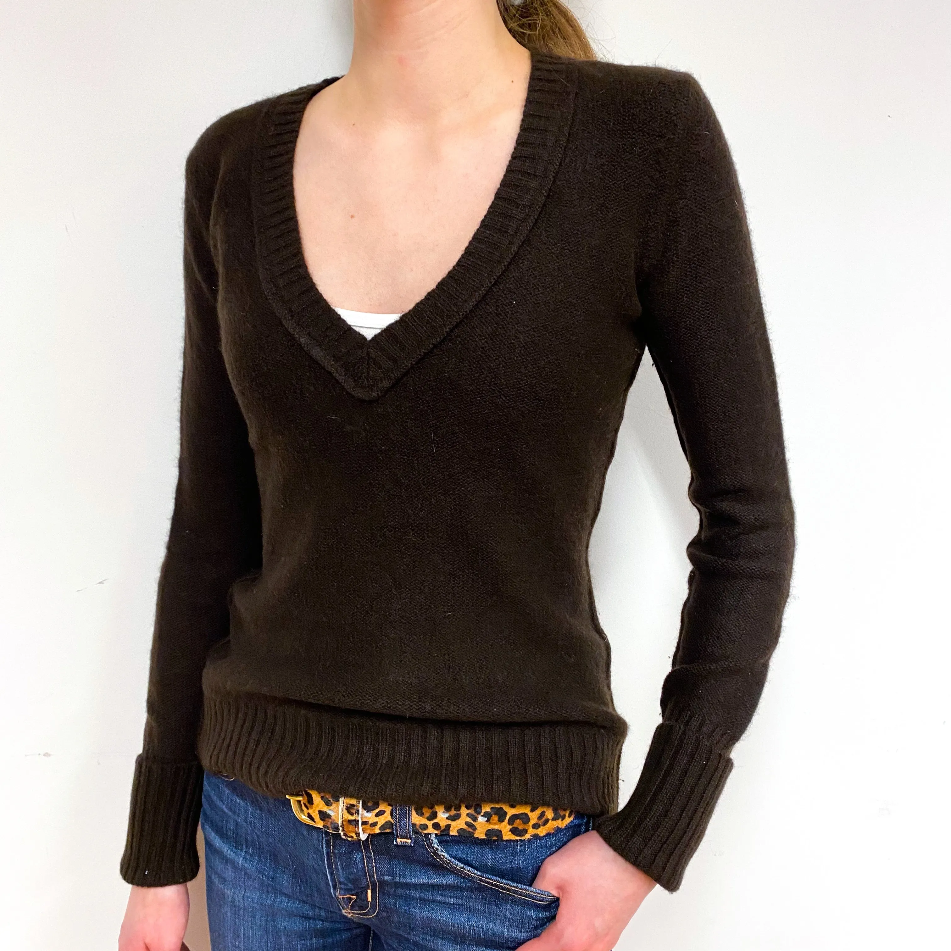 Peppercorn Brown Cashmere V-Neck Jumper Extra Small