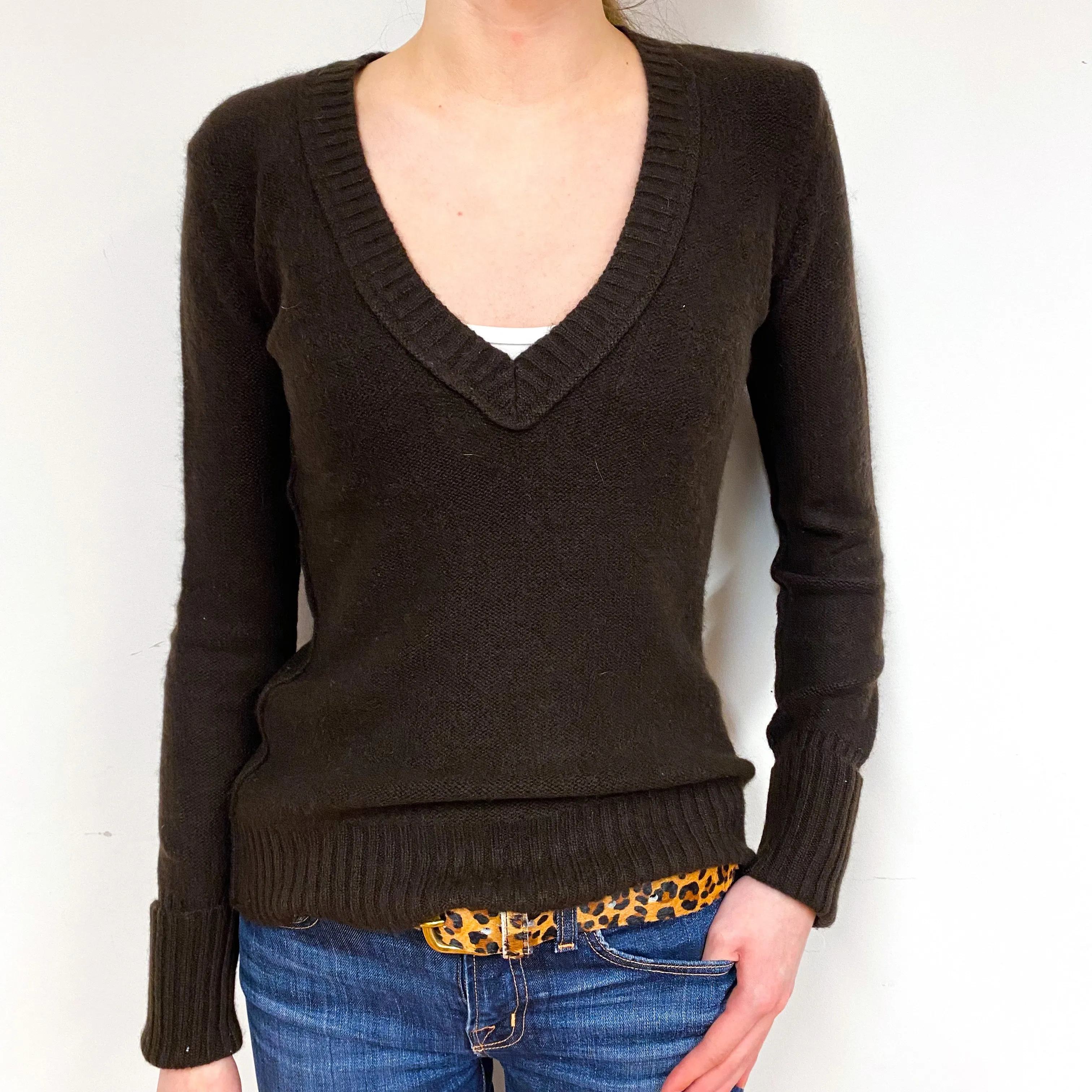 Peppercorn Brown Cashmere V-Neck Jumper Extra Small
