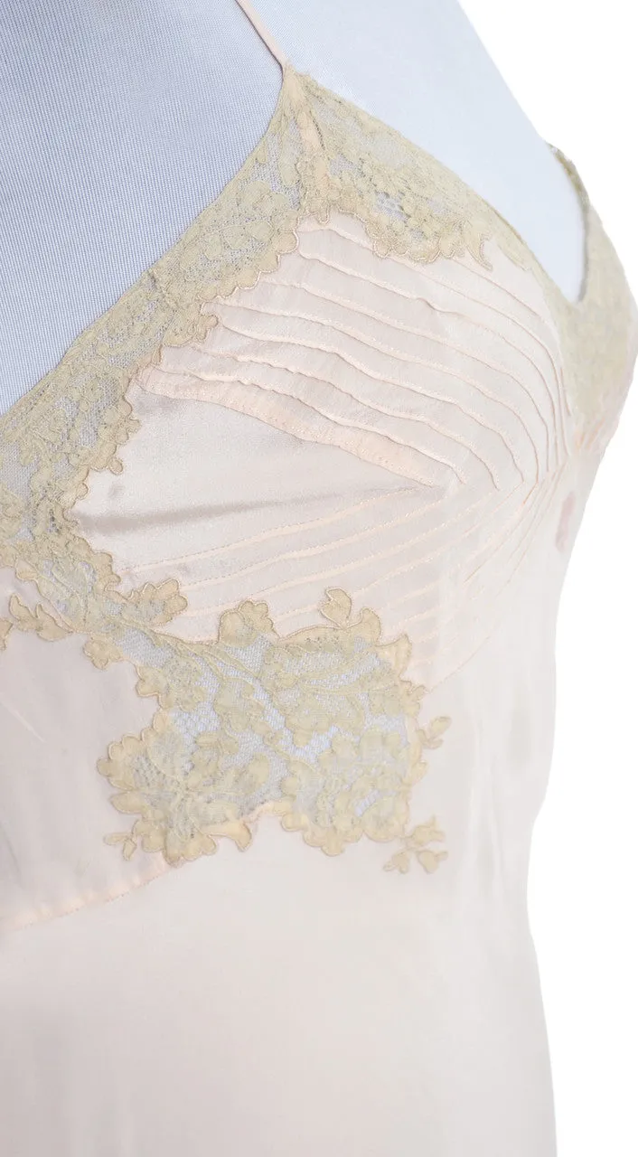 Pink Silk Vintage Slip fine lace trim Monogram RB 1930s