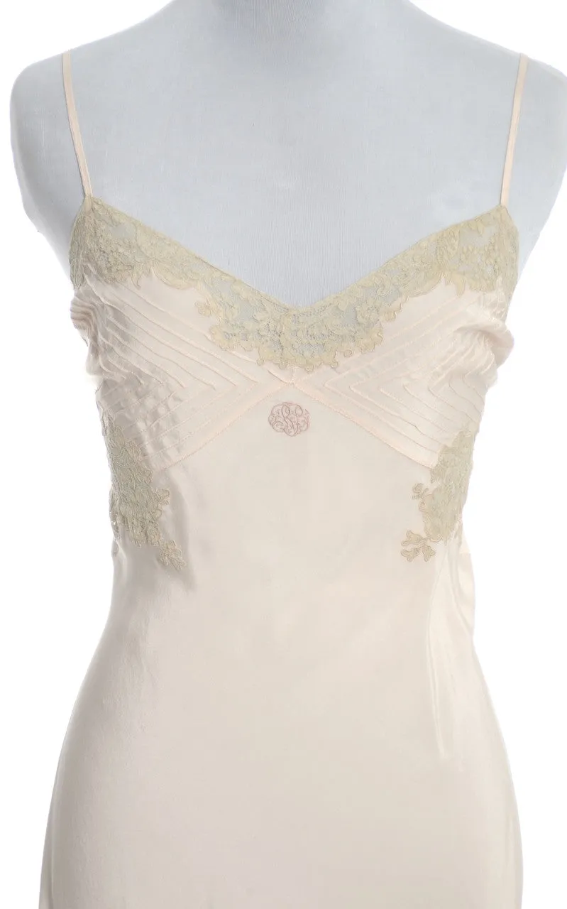 Pink Silk Vintage Slip fine lace trim Monogram RB 1930s