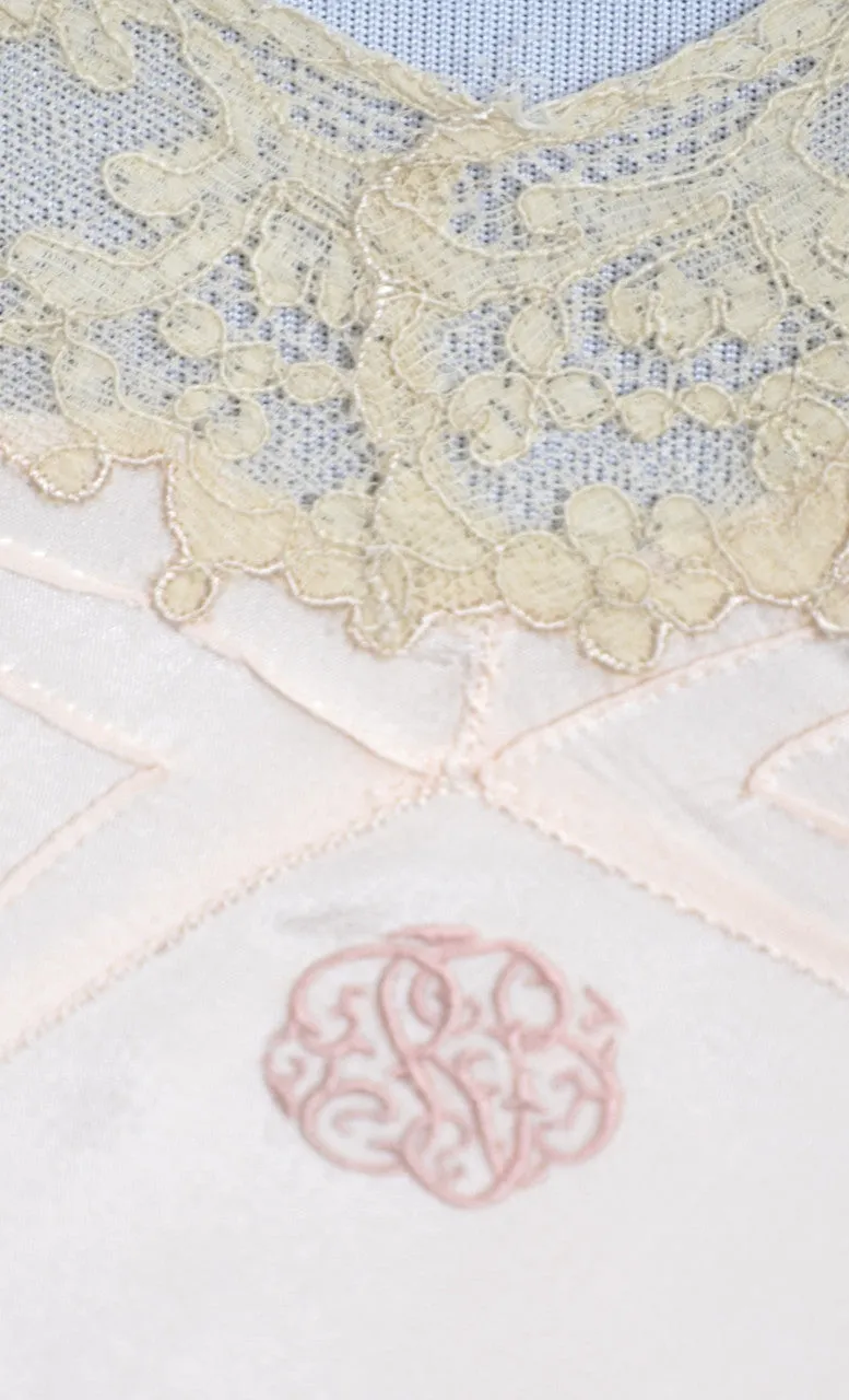 Pink Silk Vintage Slip fine lace trim Monogram RB 1930s