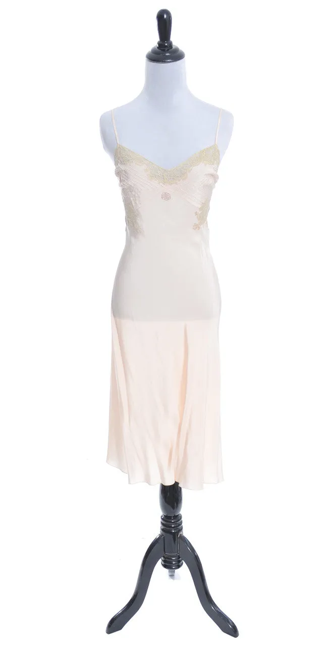Pink Silk Vintage Slip fine lace trim Monogram RB 1930s
