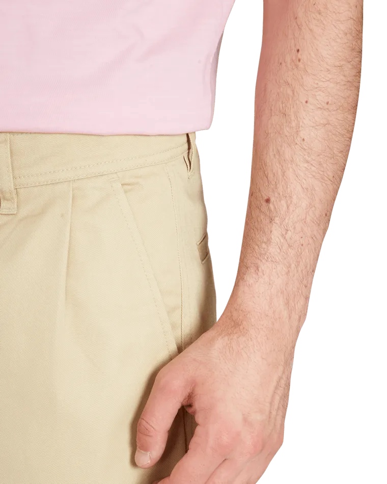 Pleated Loose Tapered Chinos in Almond