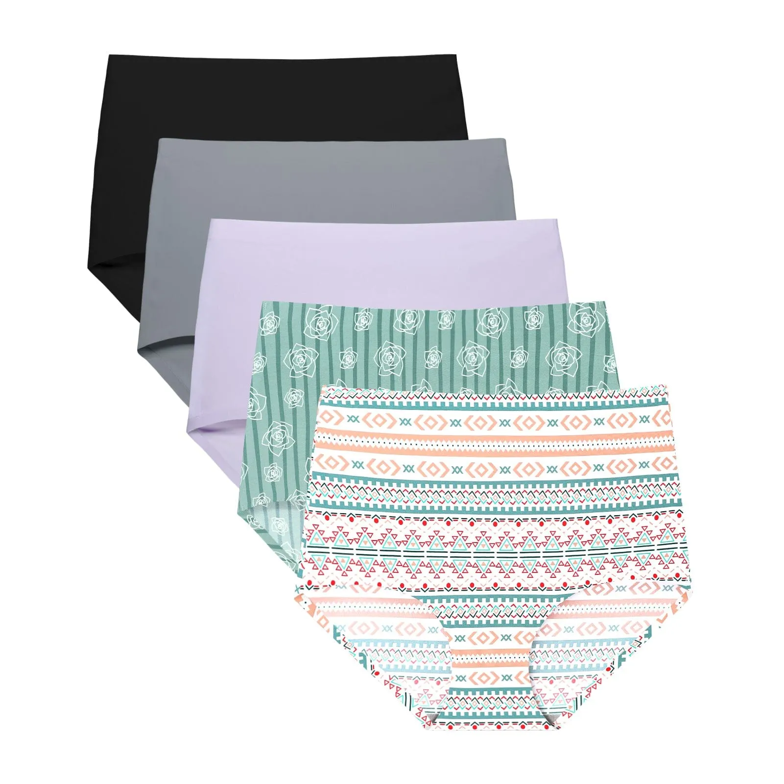 Plus Size No Show High Waist Underwear Print 5 Pack